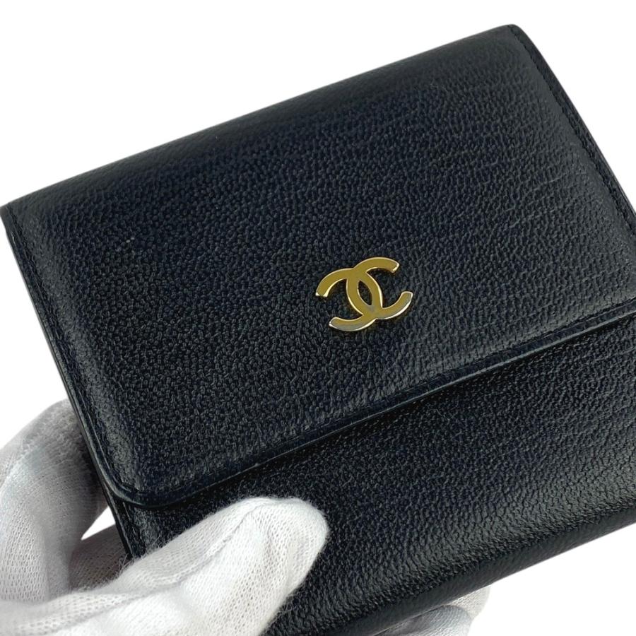 □中古□ シャネル 2つ折り財布 コンパクト ココ カーフ レザー  