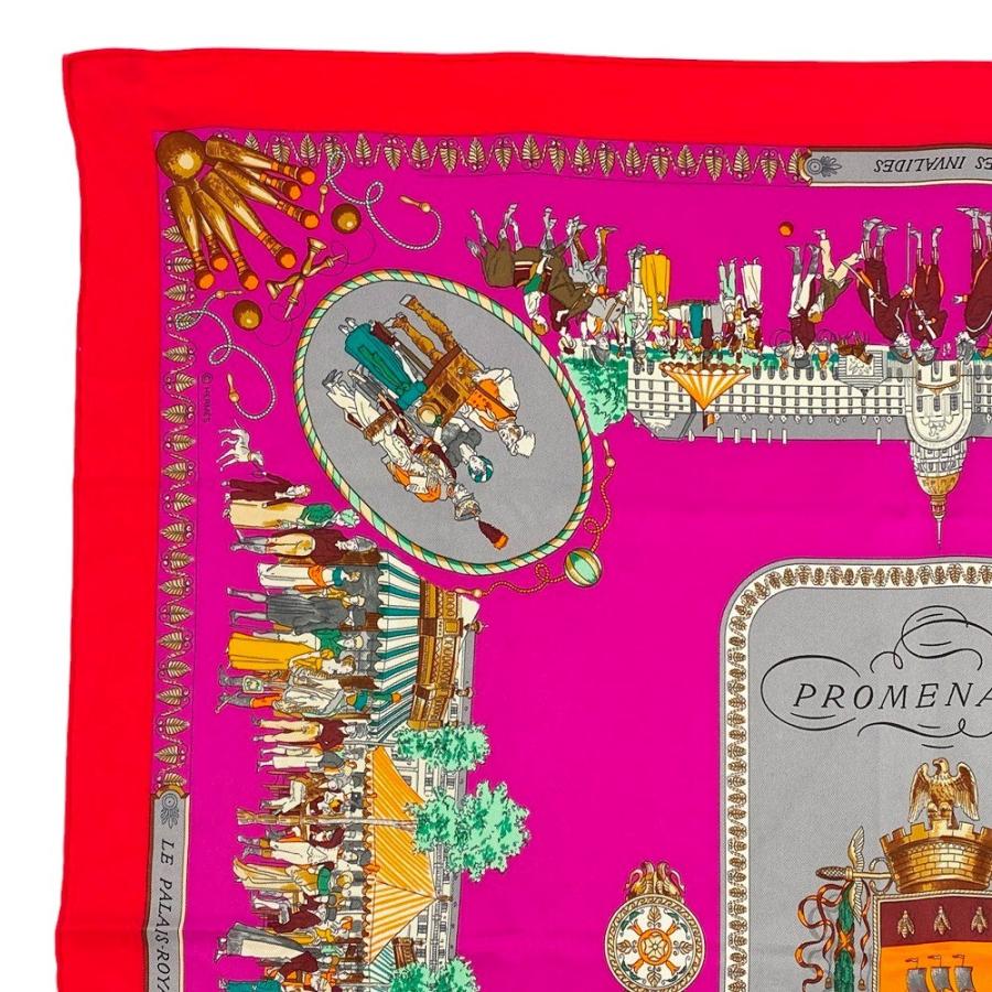 ■美品■　エルメス カレ 70 スカーフ PROMENADES DE PARIS ピンク レッド シルク 【287756】1 |  | 01