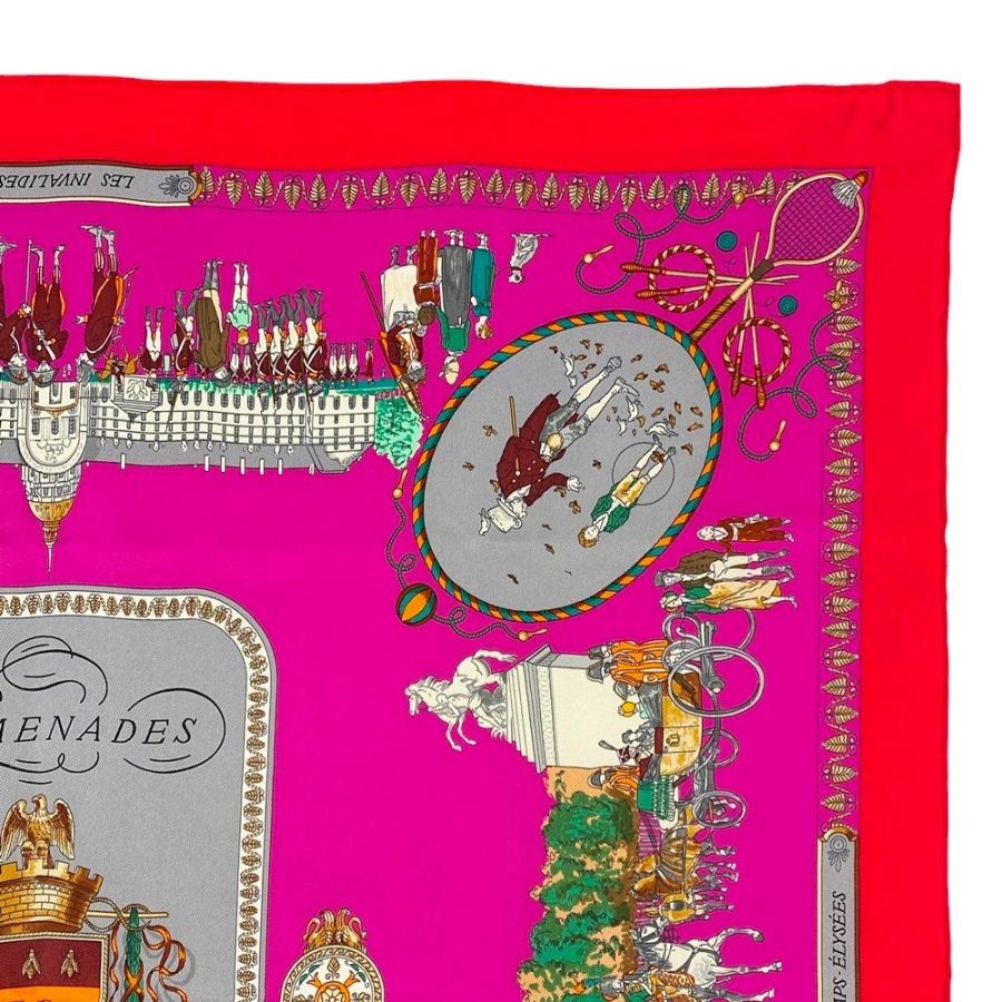 ■美品■　エルメス カレ 70 スカーフ PROMENADES DE PARIS ピンク レッド シルク 【287756】1 |  | 02