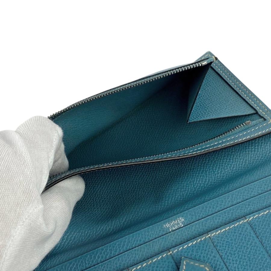 □中古□ エルメス ベアン 長財布 財布 エプソン □I刻 ブルージーン