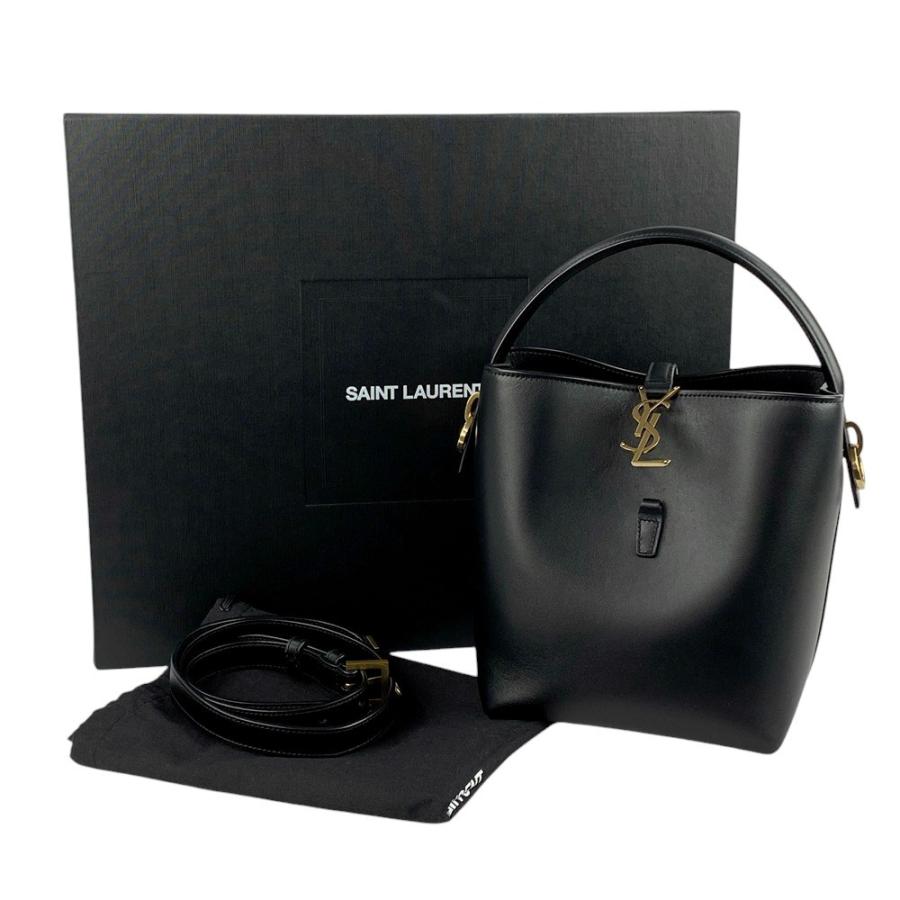 ■新同■　イヴ サンローラン LE37 ミニ 2WAY バケット ハンド ショルダー バッグ YSL ロゴ レザー ブラック 箱 【292170】5 □新同□ イヴ サンローラン LE37 ミニ 2WAY バケット ハンド