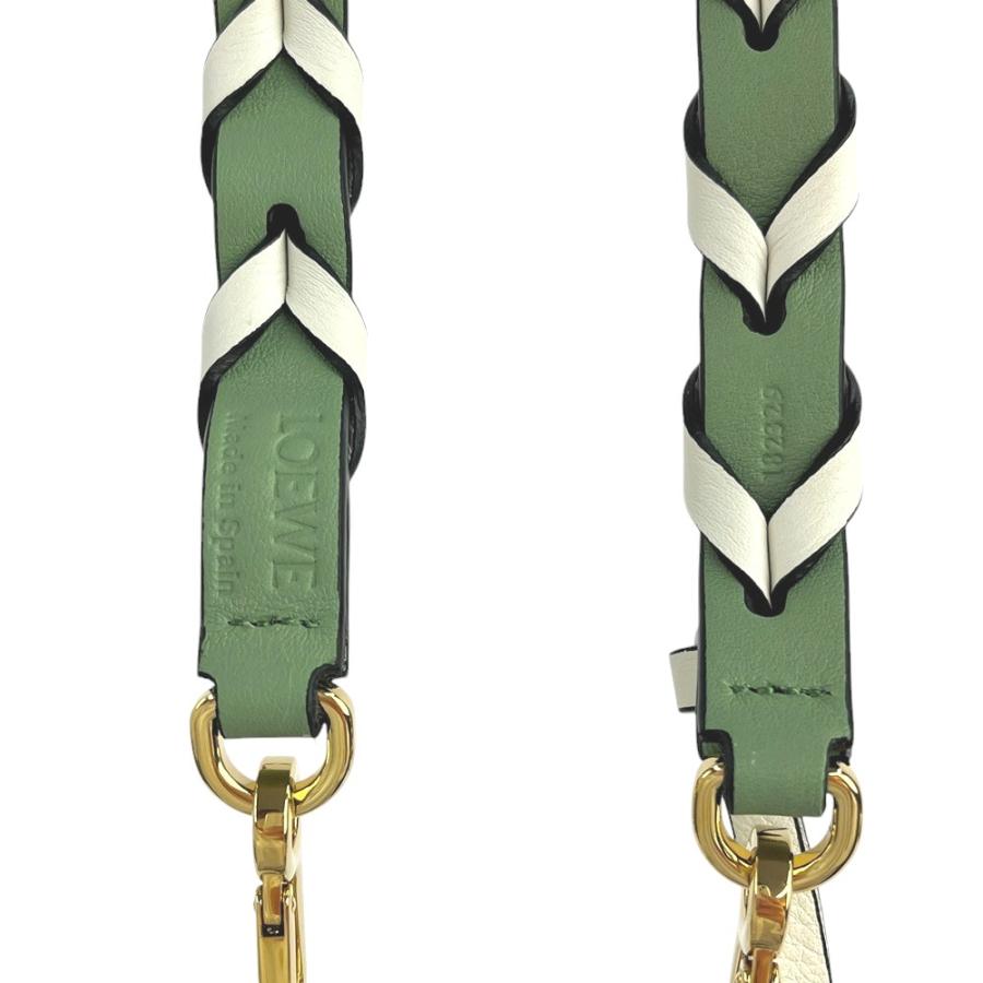 ■新同■　ロエベ  ブレイデッドストラップ バッグストラップ ショルダーベルト レザー GP グリーン ホワイト 箱 【292668】7 |  | 02