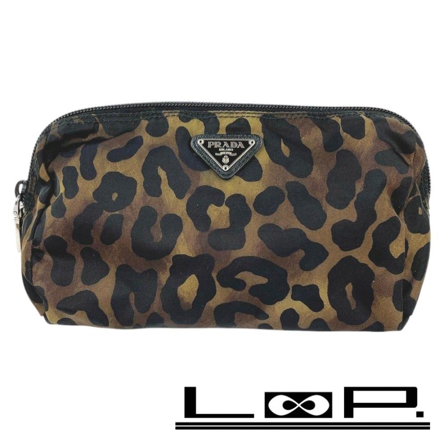 【未使用】PRADA ポーチ 1N0693 ナイロン レオパード Gカード □美品□ プラダ メイクポーチ 小物入れ 迷彩 レオパード ヒョウ柄