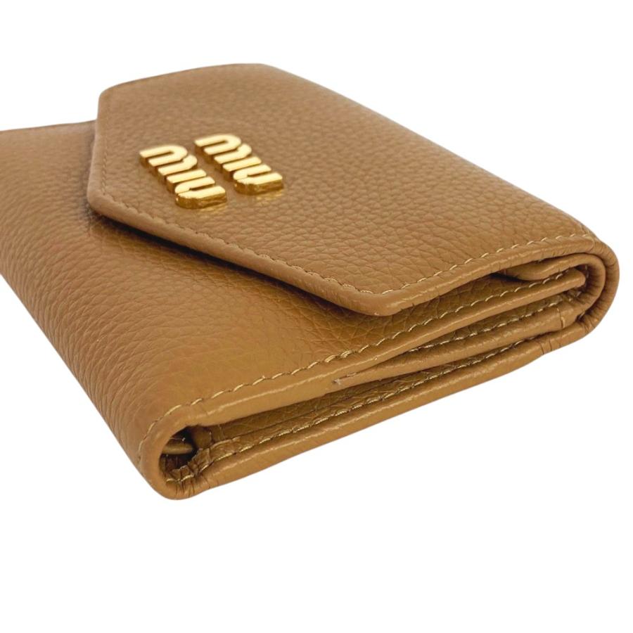 □美品□ ミュウミュウ 三つ折り 財布 コンパクト レザー ブラウン 箱