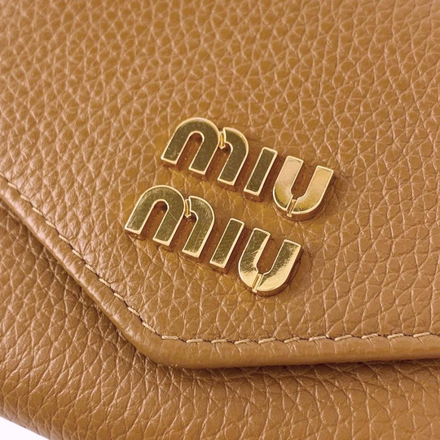 □美品□ ミュウミュウ 三つ折り 財布 コンパクト レザー ブラウン 箱