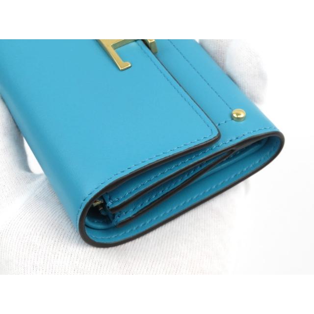 ■新同■　トッズ T タイムレス 三つ折り 財布 カーフ レザー ターコイズ 箱 【30581】 □新同□ トッズ T タイムレス 三つ折り 財布 カーフ レザー