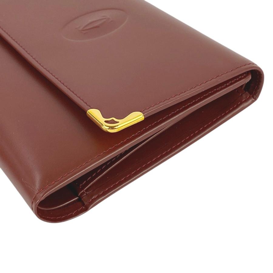 未使用級Cartier カルティエ　三つ折り財布　マストライン　ボルドーおしゃれ □未使用□ カルティエ マストライン 三つ折り 財布 カーフ ボルドー