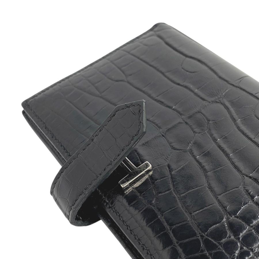 □中古□ エルメス ベアン コンパクト 2つ折り 財布 クロコ