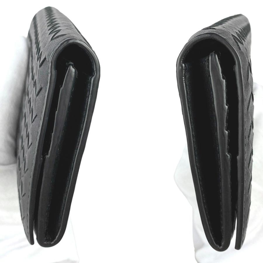 美品　ボッテガヴェネタ 長財布 二つ折り イントレチャート ブラック レザー □美品□ ボッテガヴェネタ 二つ折り財布 長財布 イントレ