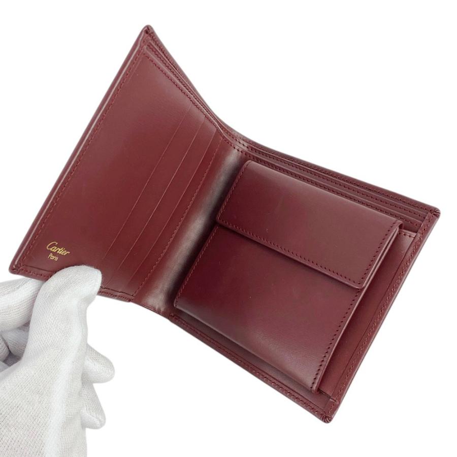 ■美品■　カルティエ マスト 二つ折り 財布 ウォレット レザー ボルドー レッド 箱 【322280】5 緊急値下げ □美品□ カルティエ マスト 二つ折り 財布 ウォレット