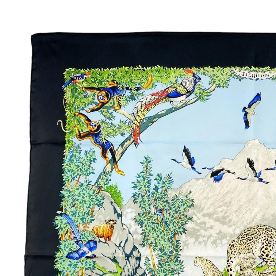 ■美品■　エルメス カレ 90 スカーフ SICHUAN 四川省 パンダ 動物 アニマル 竹 シルク ブラック グリーン 箱 【325991】5 |  | 01