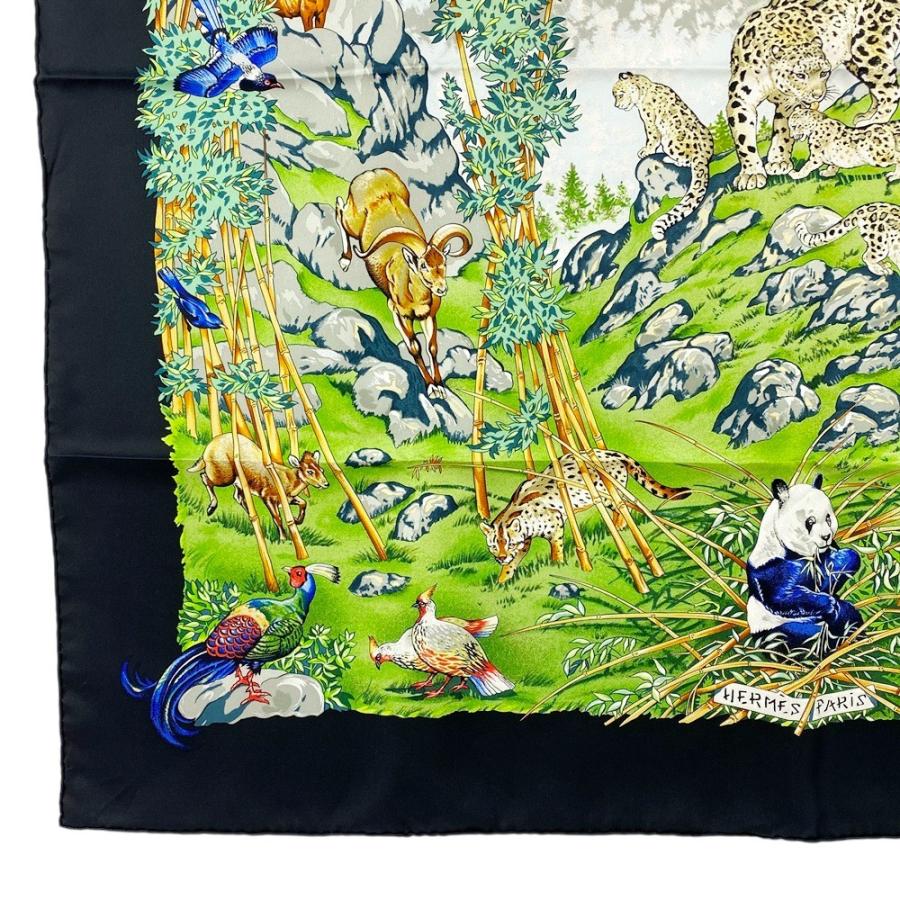 ■美品■　エルメス カレ 90 スカーフ SICHUAN 四川省 パンダ 動物 アニマル 竹 シルク ブラック グリーン 箱 【325991】5 |  | 03