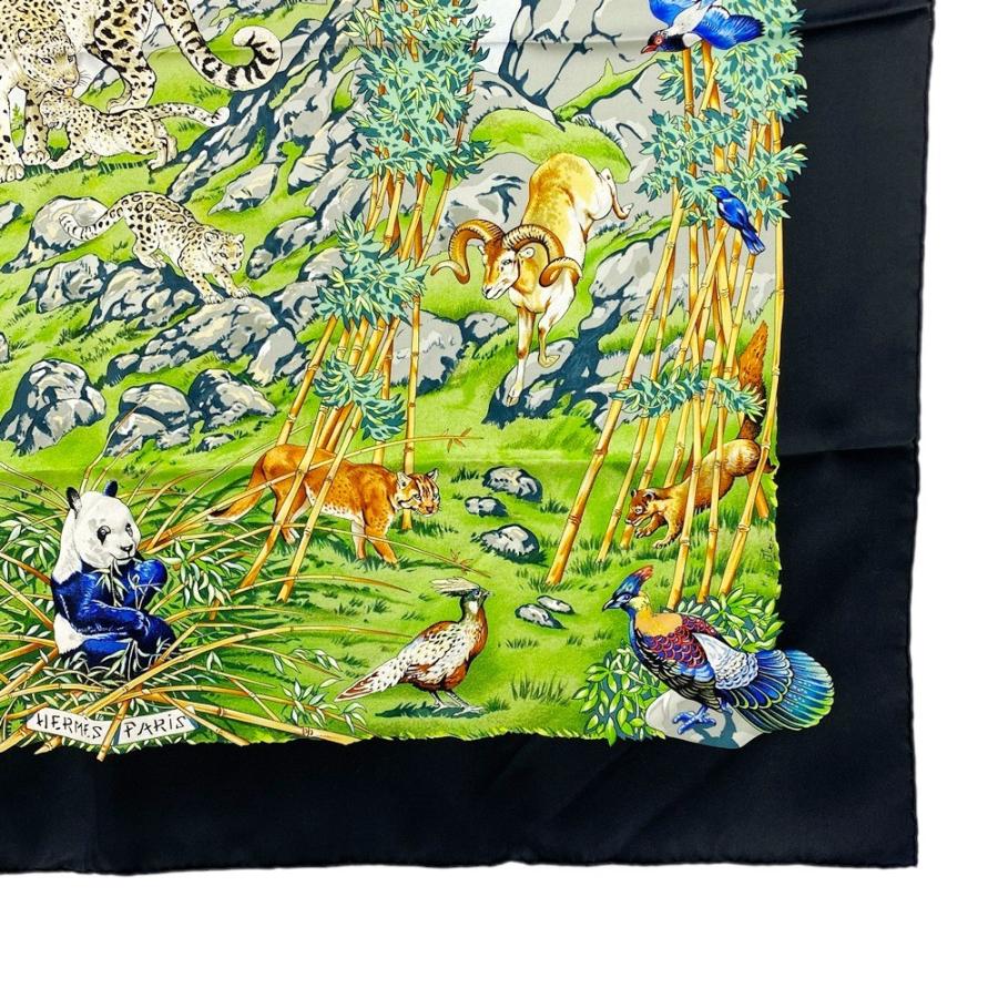 ■美品■　エルメス カレ 90 スカーフ SICHUAN 四川省 パンダ 動物 アニマル 竹 シルク ブラック グリーン 箱 【325991】5 |  | 04