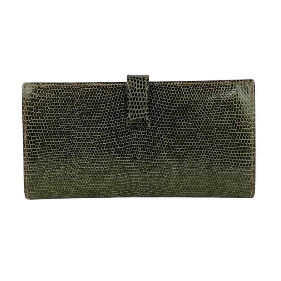 SALE!!!!■中古■　エルメス ベアン クラシック 長財布 サイフ リザード グリーン シルバー □I刻 箱 【326226】5 SALE!!!!□中古□ エルメス ベアン クラシック 長財布 サイフ リザード