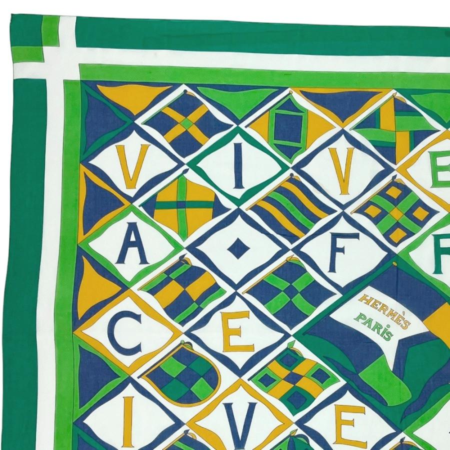 ■美品■　エルメス パレオ 大判 ストール VIVE LA FRANCE コットン グリーン系 箱 【326691】2 |  | 01