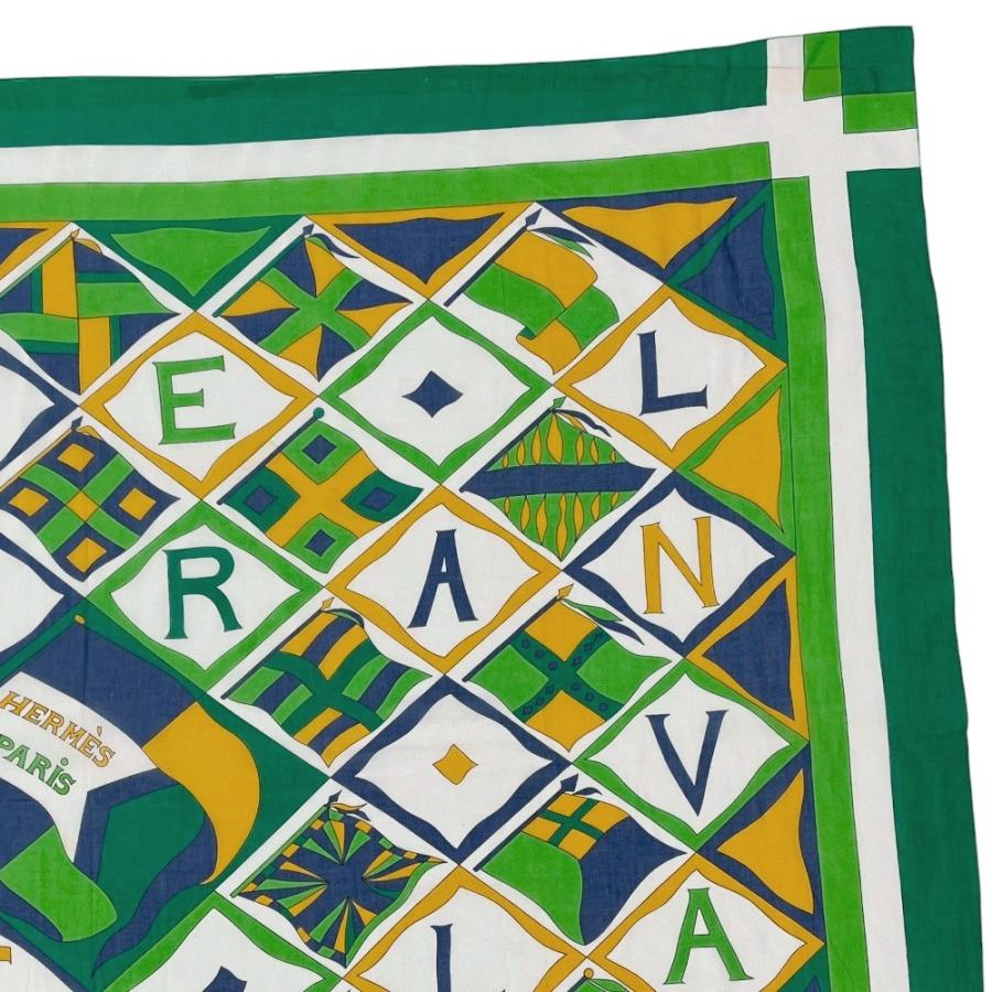 ■美品■　エルメス パレオ 大判 ストール VIVE LA FRANCE コットン グリーン系 箱 【326691】2 |  | 02