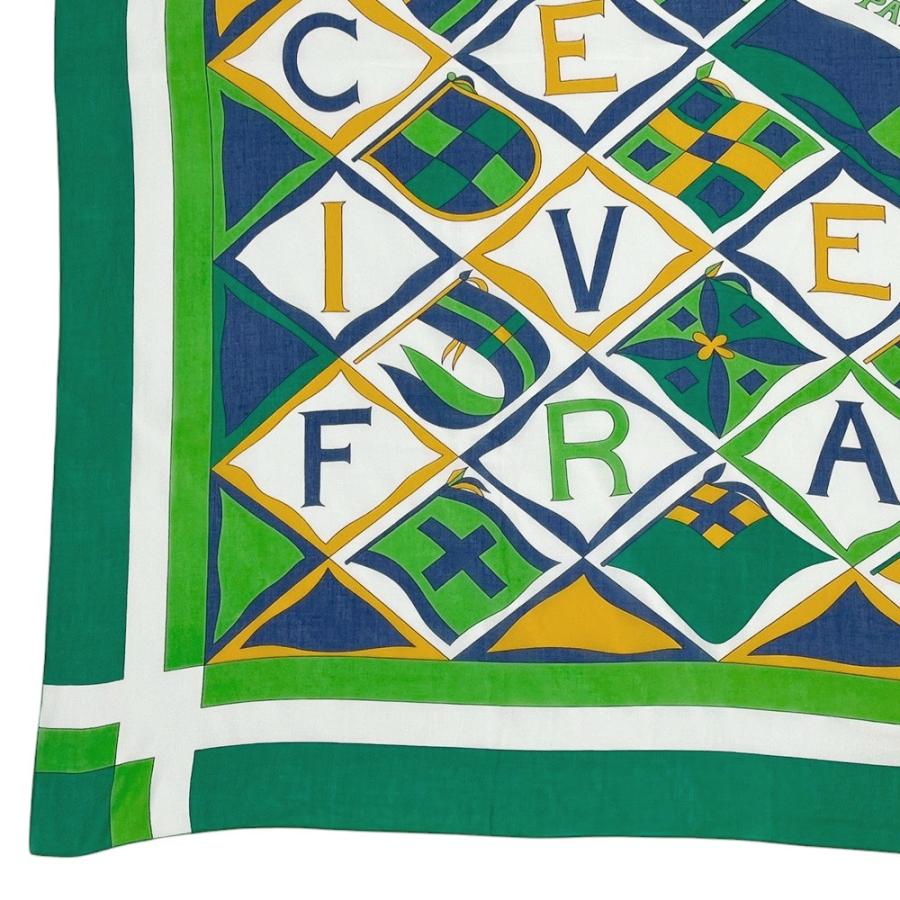 ■美品■　エルメス パレオ 大判 ストール VIVE LA FRANCE コットン グリーン系 箱 【326691】2 |  | 03