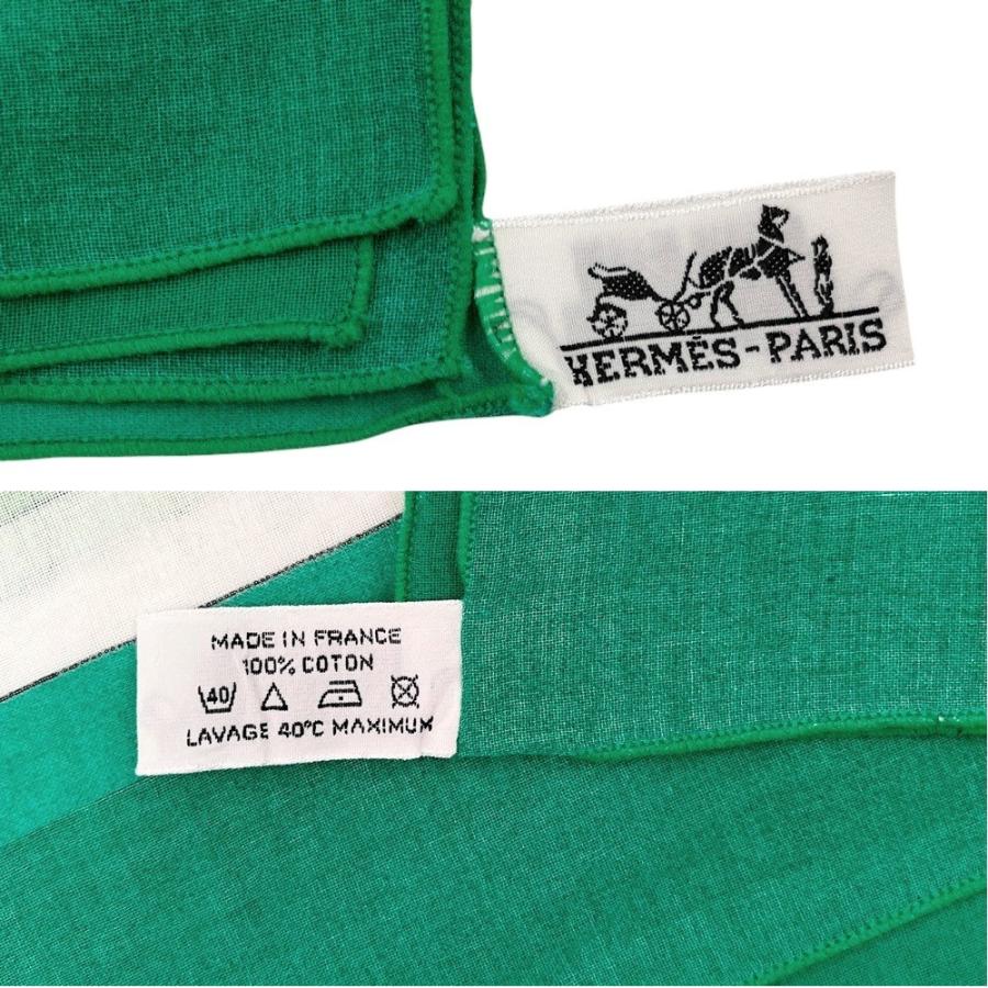 ■美品■　エルメス パレオ 大判 ストール VIVE LA FRANCE コットン グリーン系 箱 【326691】2 |  | 09
