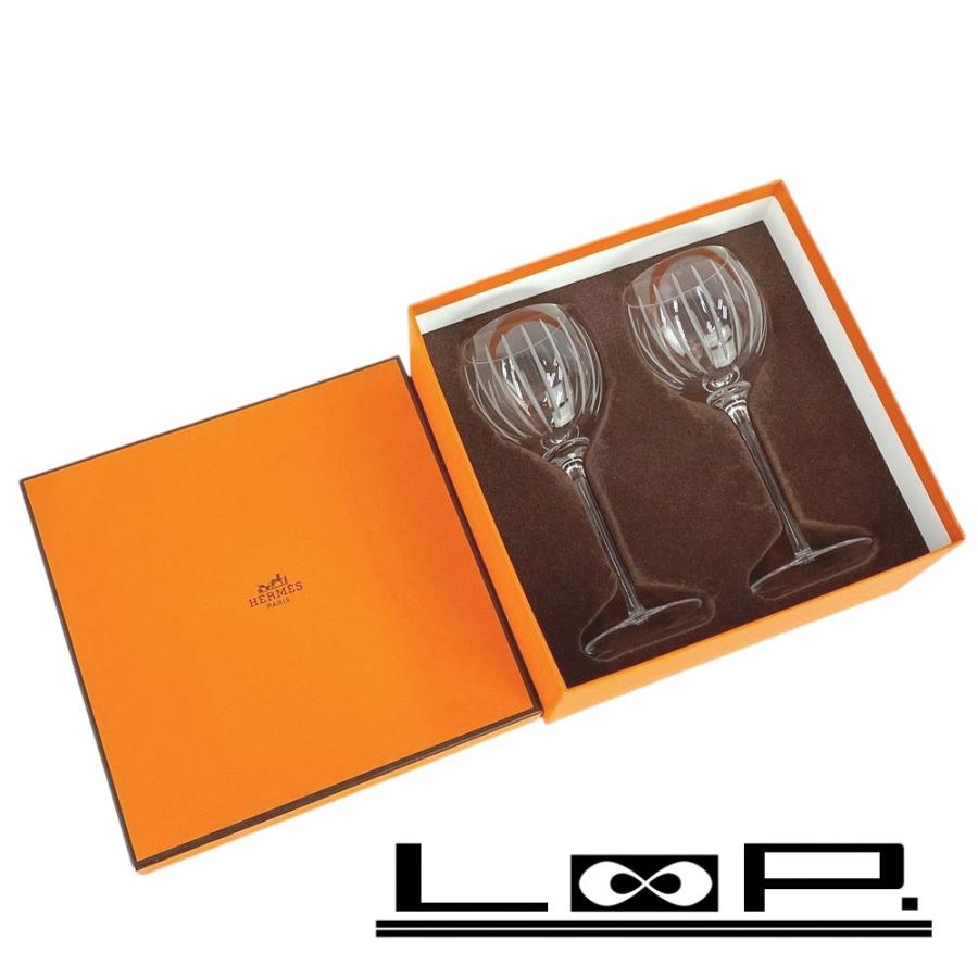 ■未使用■　エルメス ペア ワイン グラス タンブラー 食器 ガラス ホワイト 箱 【329043】3 | 