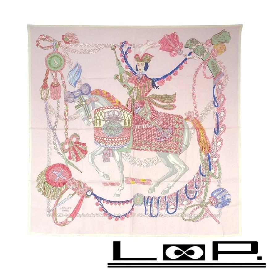 ■未使用■　エルメス カレ90 スカーフ Le Timbalier ティンパニ奏者 シルク ピンク 【329166】3 | 