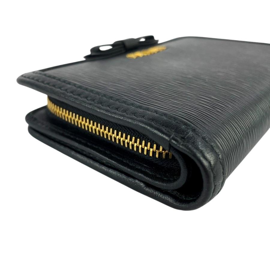 美品　プラダ　リボン　二つ折り財布　コンパクトウォレット　レザー 美品 プラダ リボン 二つ折り財布 コンパクトウォレット レザー