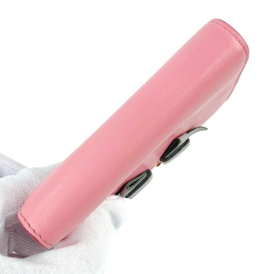 ■中古■　ミュウミュウ 二つ折り 財布 コンパクト レザー ピンク グレー 箱 【332814】8 □中古□ ミュウミュウ 二つ折り 財布 コンパクト レザー ピンク