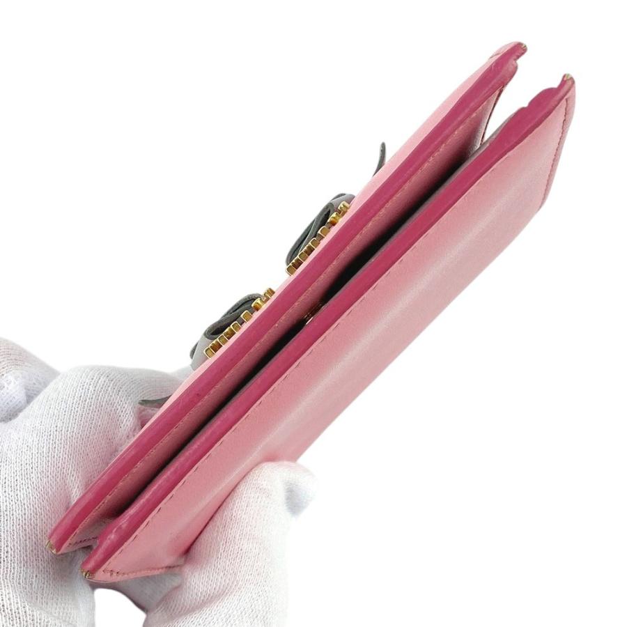 □中古□ ミュウミュウ 二つ折り 財布 コンパクト レザー ピンク