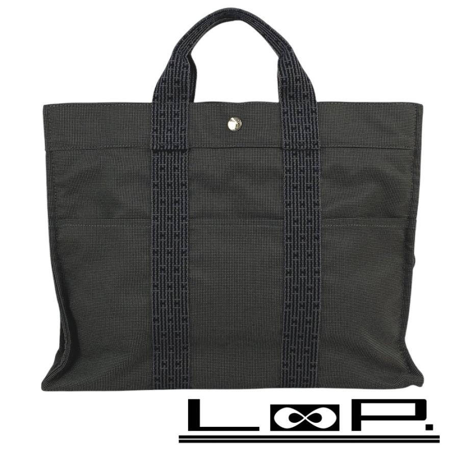 ■未使用■　エルメス エールライン MM トート バッグ キャンバス グレー 【337673】2 | 