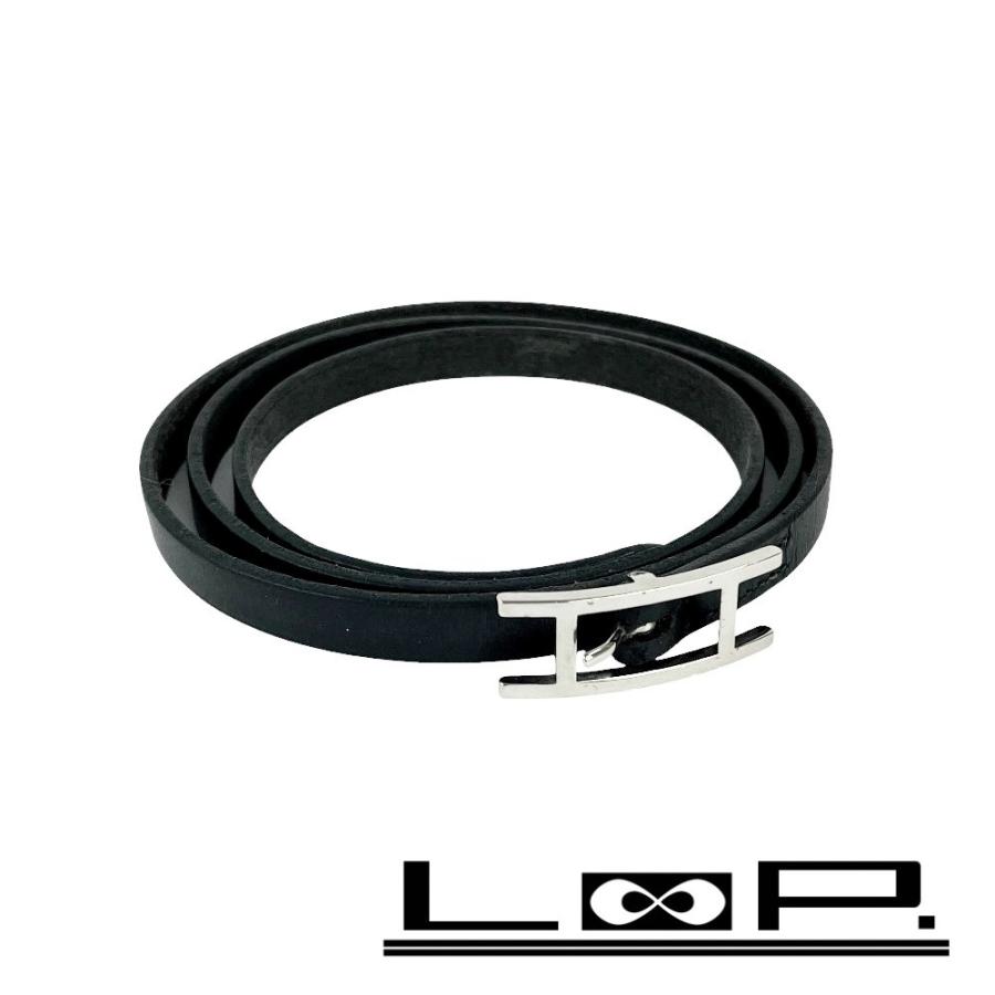 □中古□ エルメス アピ 3 ブレスレット ベルト ブラック レザー □F刻
