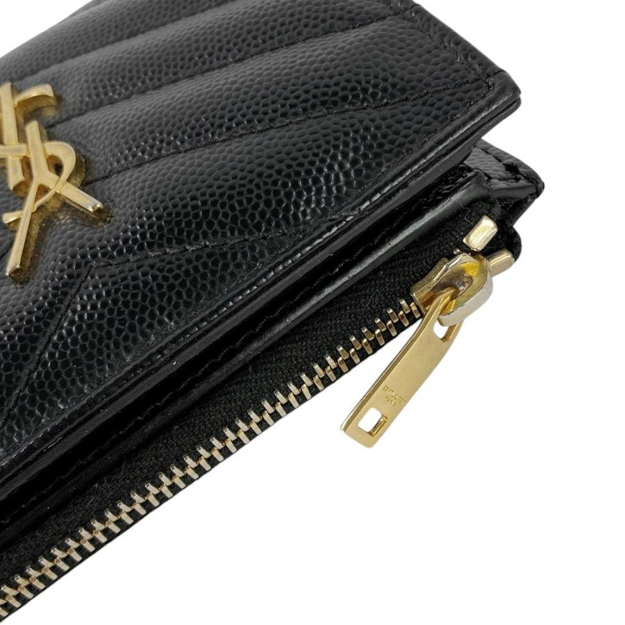未使用級✨サンローラン 二つ折り財布 YSLロゴ Vステッチ 付属品有 □中古□ サンローラン 2つ折り 財布 Vステッチ レザー GP ブラック