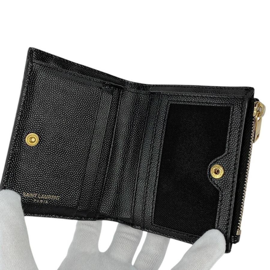 □中古□ サンローラン 2つ折り 財布 Vステッチ レザー GP ブラック