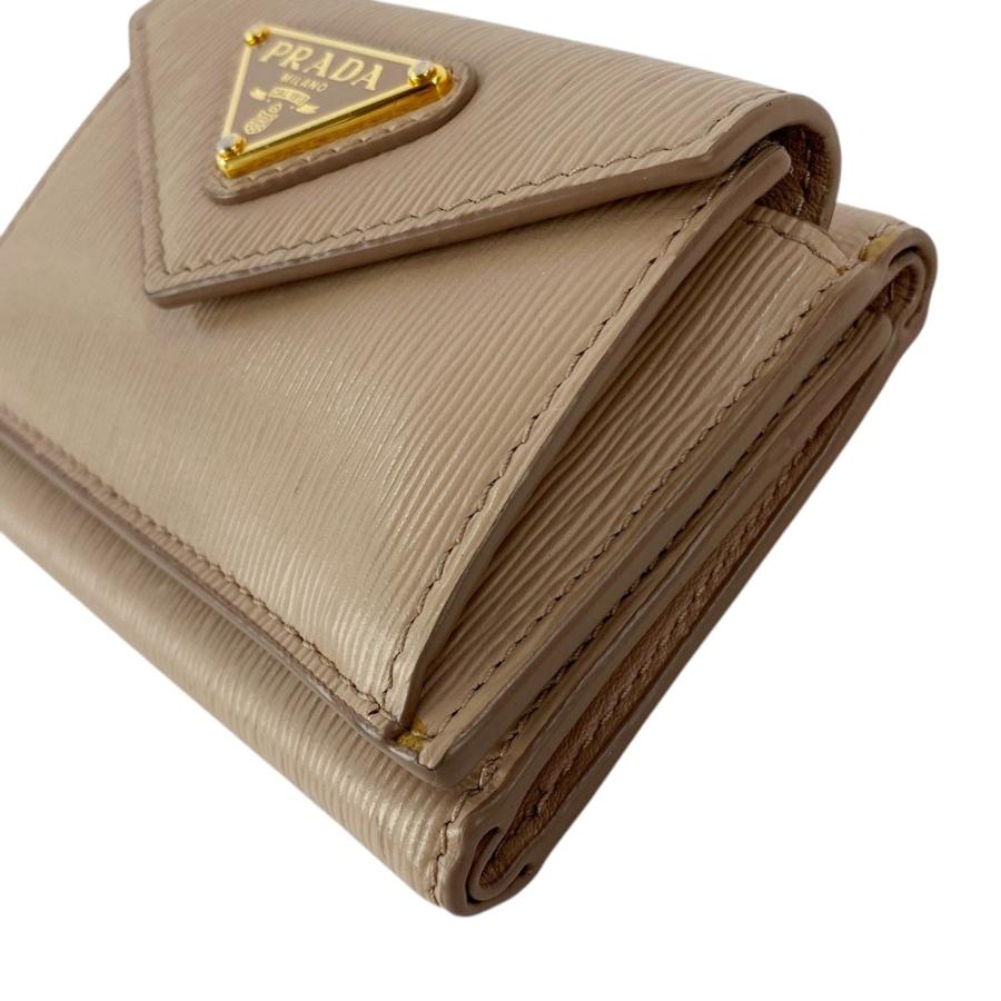 ■中古■　プラダ トライアングルロゴ 三つ折り 財布 ウォレット レザー ベージュ 【338946】2 |  | 02