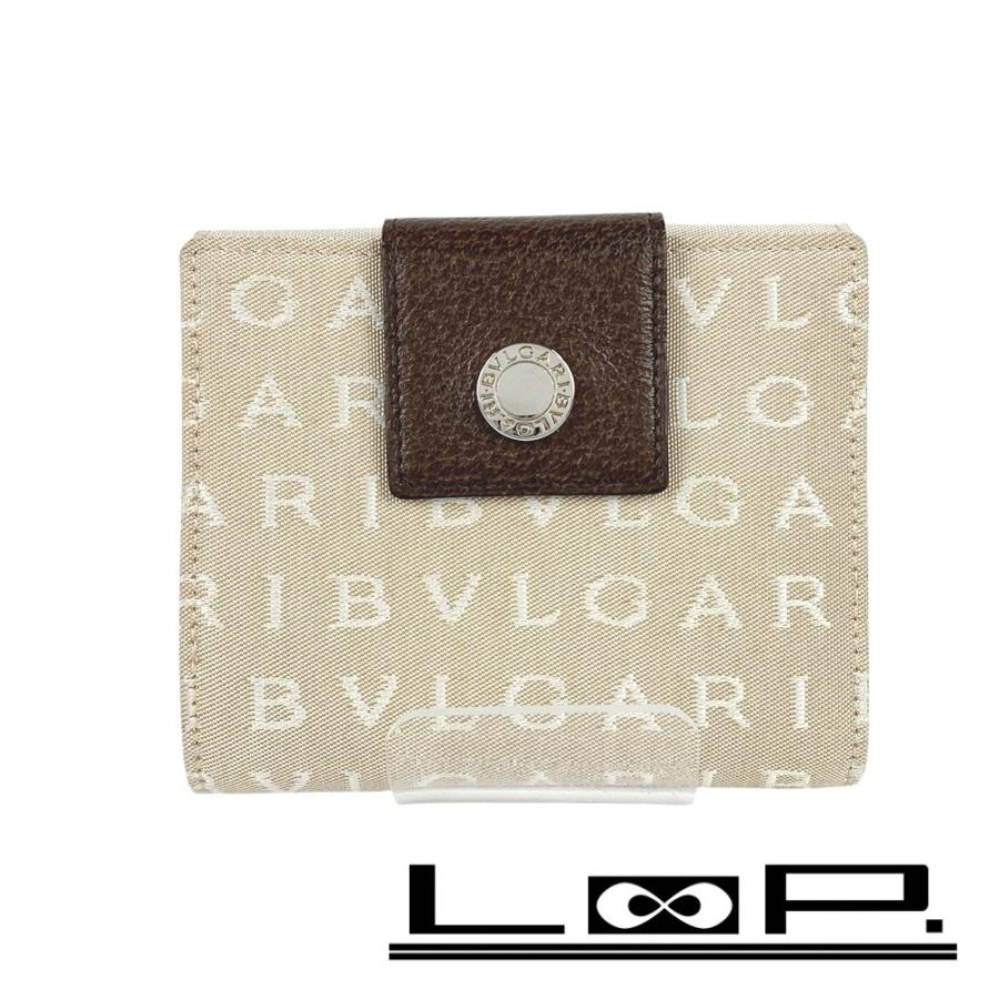 極美品✨BVLGARI ブルガリ ロゴマニア ２つ折り財布 Wホック ベージュ系 □美品□ ブルガリ ロゴマニア 2つ折り 財布 コンパクト Wホック