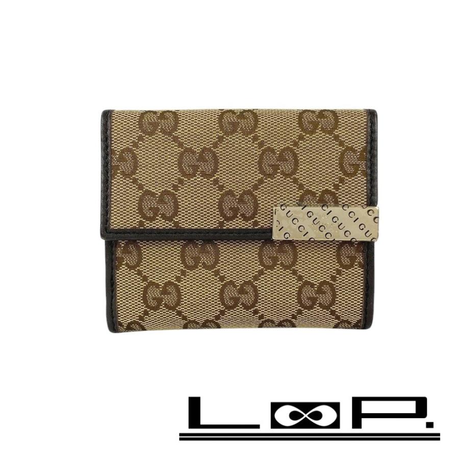 極美品　GUCCI グッチ　二つ折り　三つ折り　キャンバス　茶色　財布　箱付き □美品□ グッチ GG キャンバス 二つ折り 財布 ウォレット ブラウン