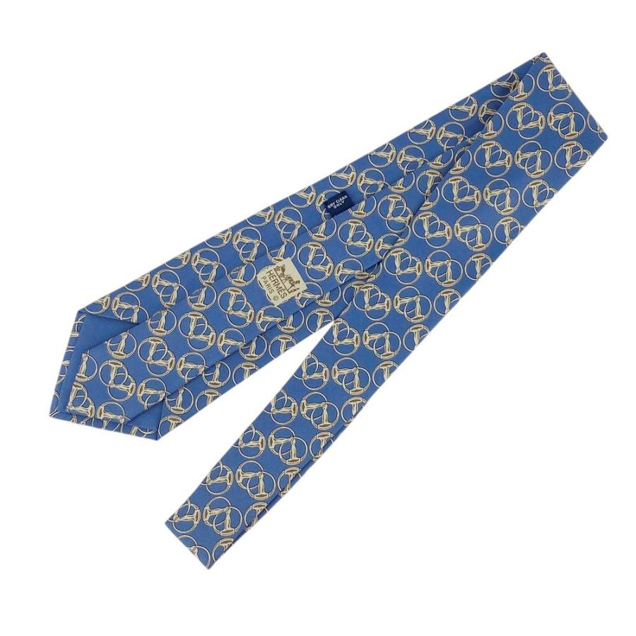 新品同様✨エルメス　ホースビット調　総柄　青ブルー　柔らかめ　H 大剣7.5㎝ □未使用□ エルメス ネクタイ ホースビット ビジネス メンズ シルク