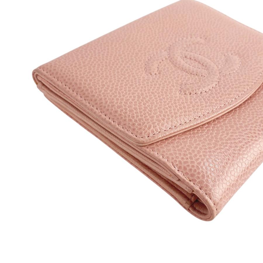 □中古□ シャネル Wホック 2つ折り 財布 コンパクト キャビア スキン  