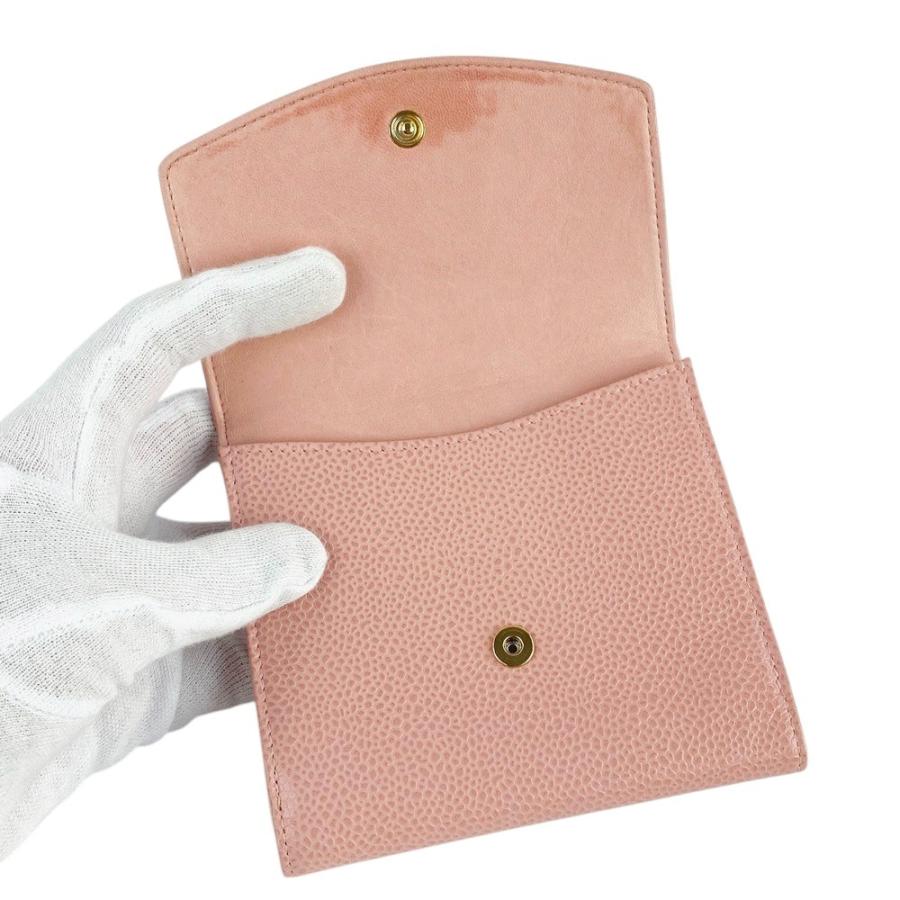 ■中古■　シャネル Wホック 2つ折り 財布 コンパクト キャビア スキン ピンク 【354786】1 □中古□ シャネル Wホック 2つ折り 財布 コンパクト キャビア スキン