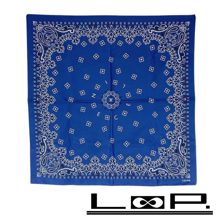 ■新同■　セリーヌ スカーフ ペイズリー ファッション シルク ブルー ホワイト 箱 【365393】3 | 