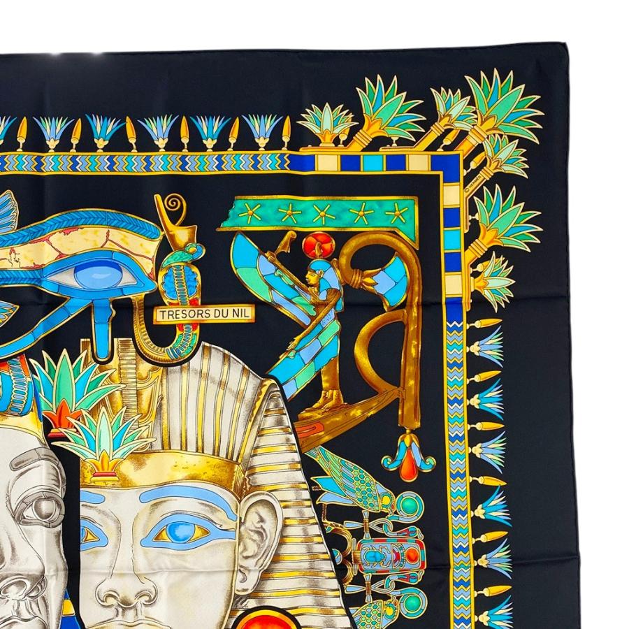 ■新同■　エルメス カレ90 スカーフ TREASURES OF THE NILE ナイルの宝 ツタンカーメン シルク ブラック 箱 【369254】5 |  | 02