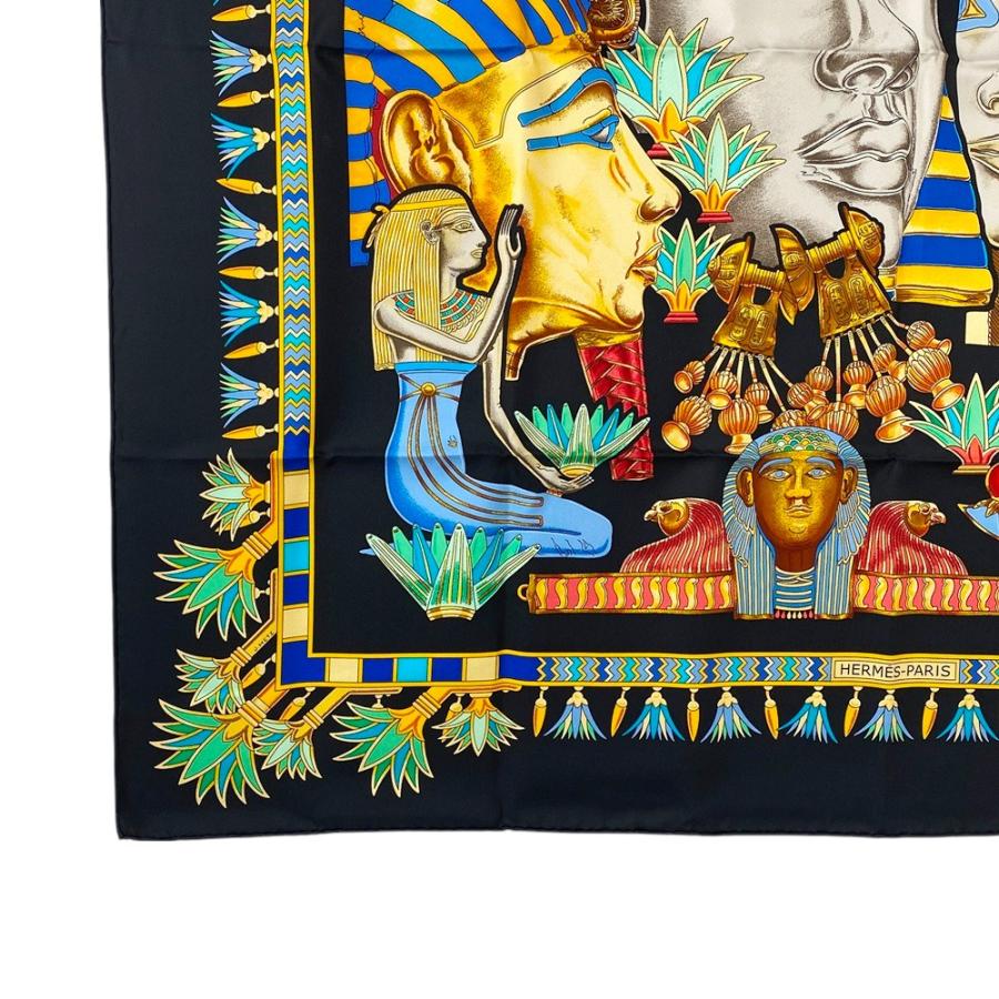 ■新同■　エルメス カレ90 スカーフ TREASURES OF THE NILE ナイルの宝 ツタンカーメン シルク ブラック 箱 【369254】5 |  | 03