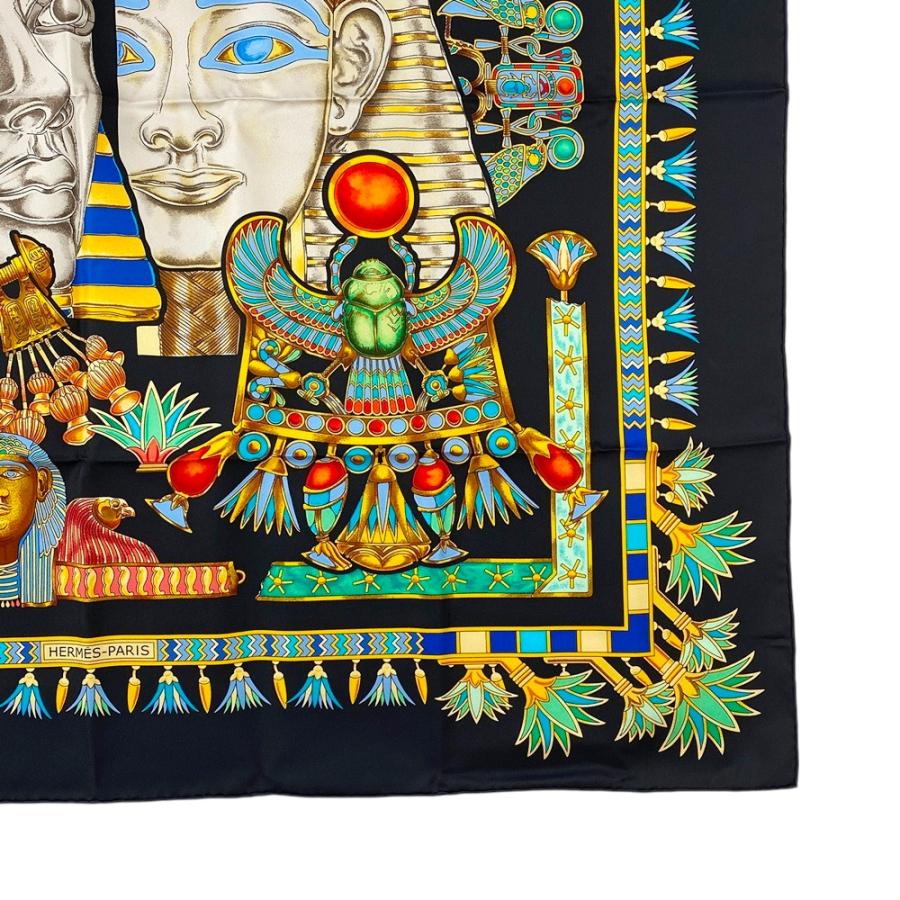 ■新同■　エルメス カレ90 スカーフ TREASURES OF THE NILE ナイルの宝 ツタンカーメン シルク ブラック 箱 【369254】5 |  | 04