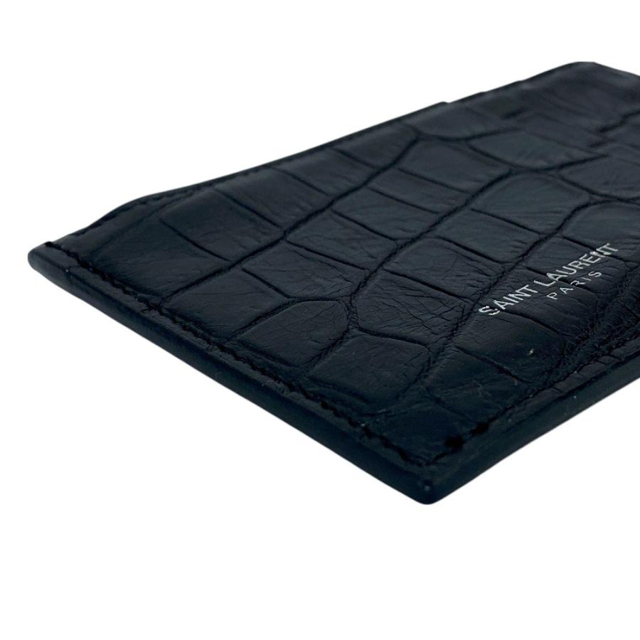 ■美品■　サンローラン カードケース パスケース フラグメントケース 小銭入れ レザー 型押し ブラック 【371011】7 □美品□ サンローラン カードケース パスケース フラグメントケース