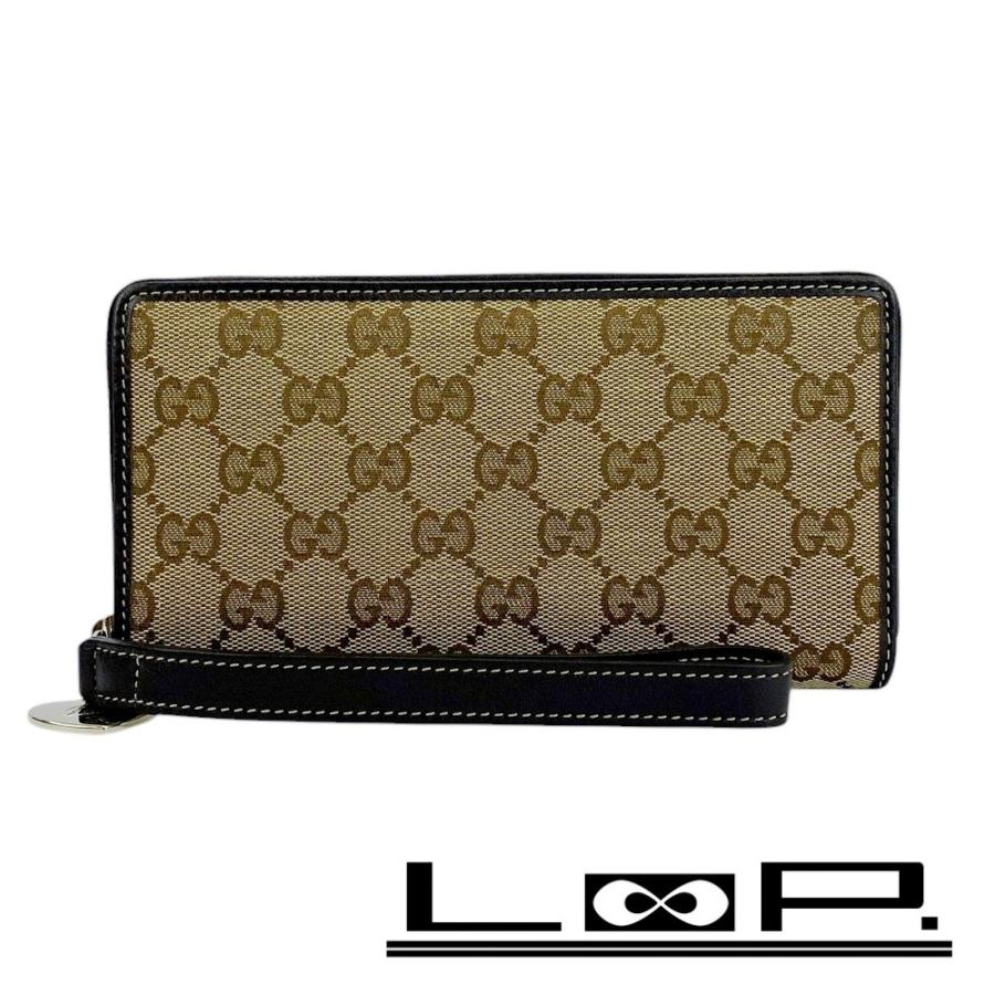 □新同□ グッチ ラウンドジップ 長財布 ハート GG キャンバス