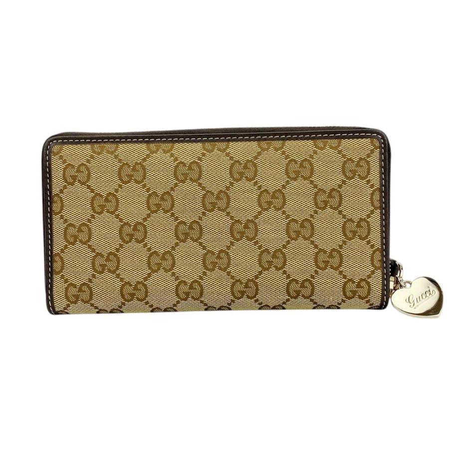 □新同□ グッチ ラウンドジップ 長財布 ハート GG キャンバス  