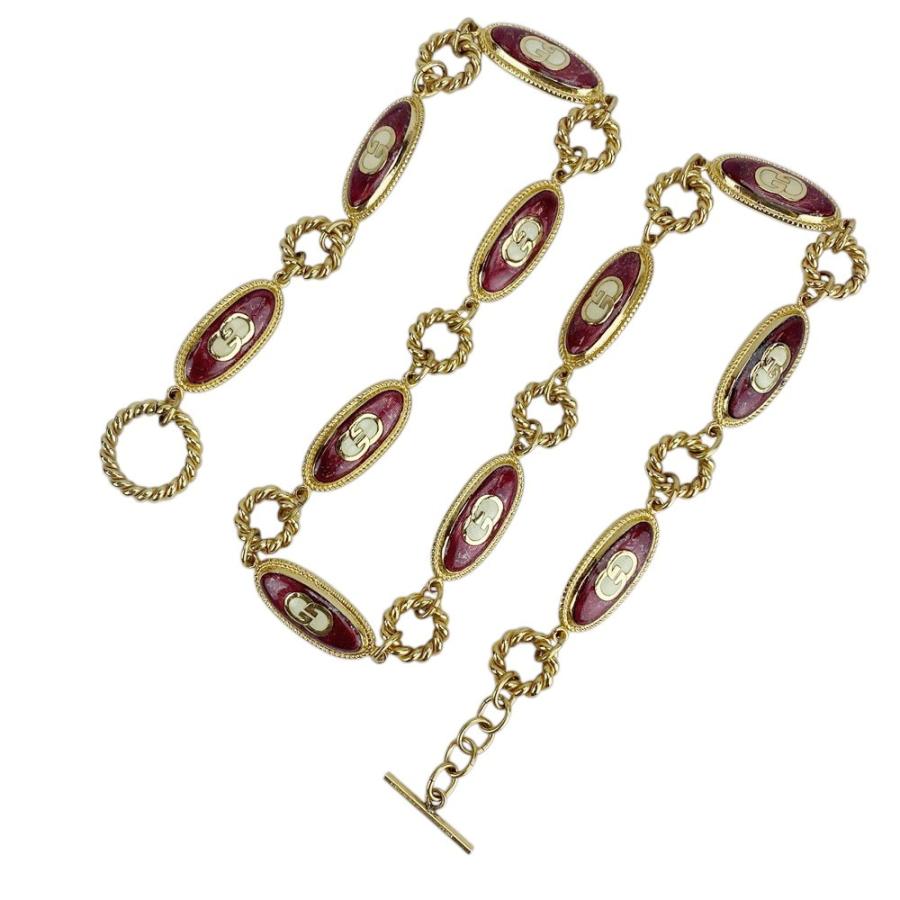 ■中古■　グッチ チェーンベルト ネックレス アクセサリー オールド GG ゴールド レッド GP 173.8g 【386763】5