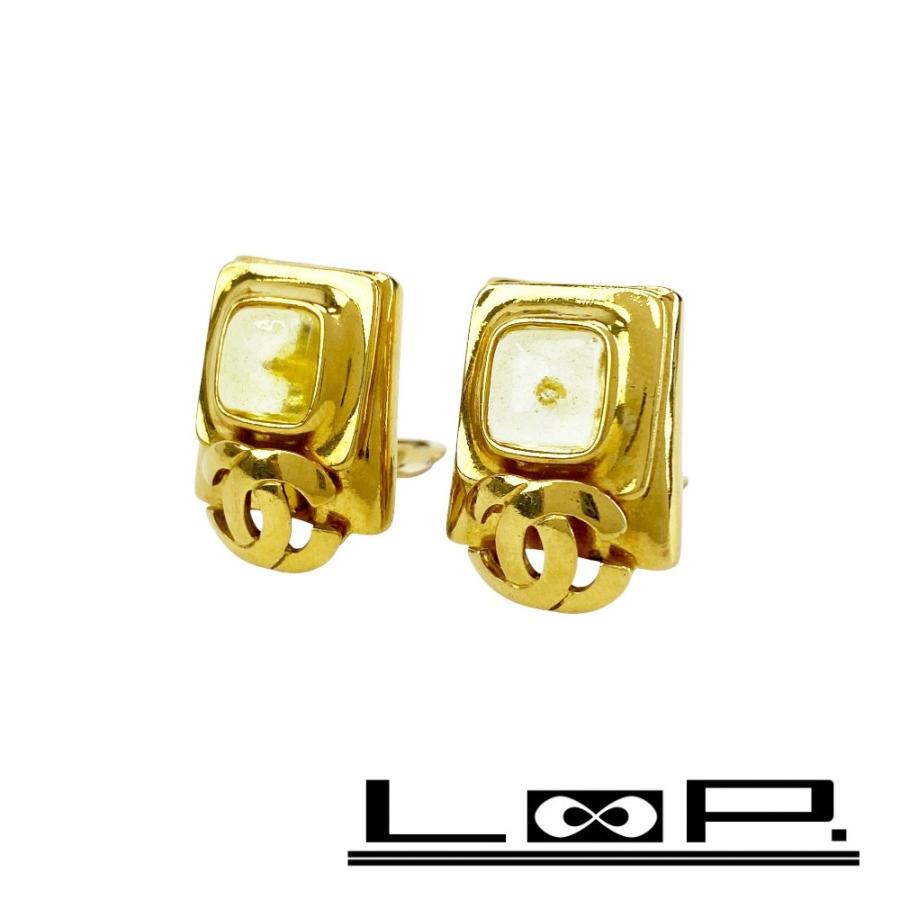 ■中古■ヴィンテージ■　シャネル ココマーク スクエアイヤリング アクセサリー ゴールド GP ガラス 97A 26.5g 【386770】7 | 