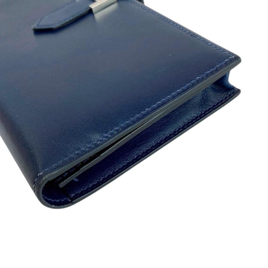 □美品□ エルメス ベアンスフレ 長財布 ボックスカーフ ブルー □N刻  