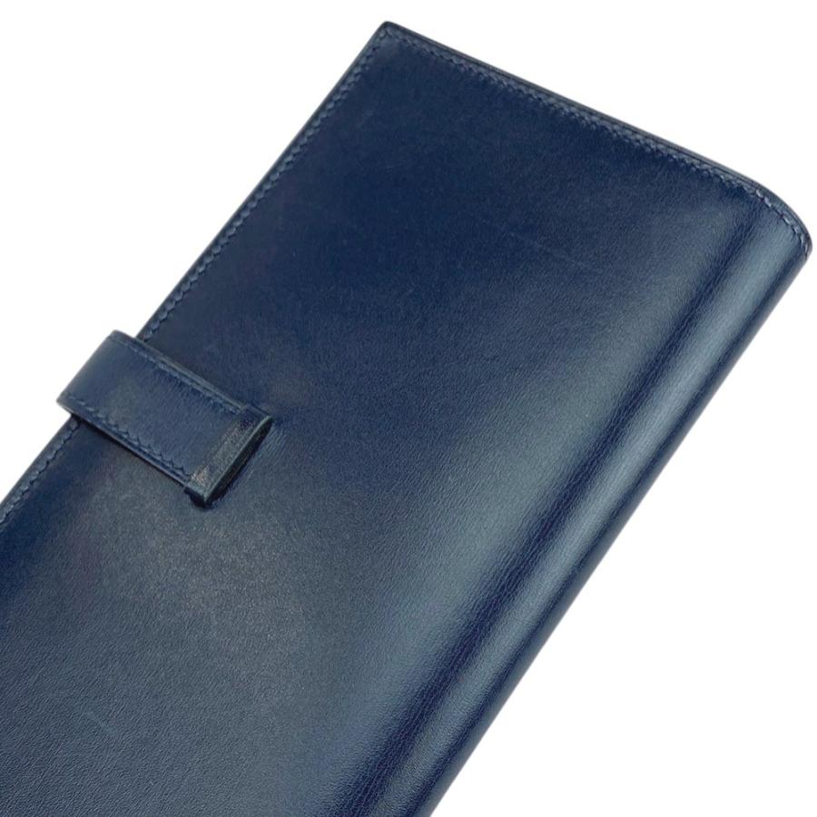 □美品□ エルメス ベアンスフレ 長財布 ボックスカーフ ブルー □N刻  