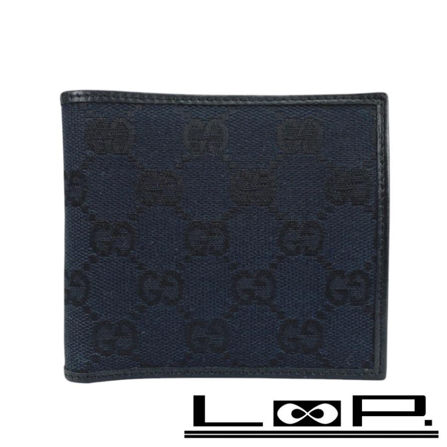 GUCCI GGキャンバス　折りたたみ財布　ブラック □中古□ グッチ 二つ折り財布 財布 GG キャンバス ブラック 黒