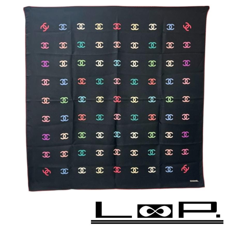 ■美品■　シャネル ココ スカーフ ファッション シルク ブラック ピンク 【394485】3 | 